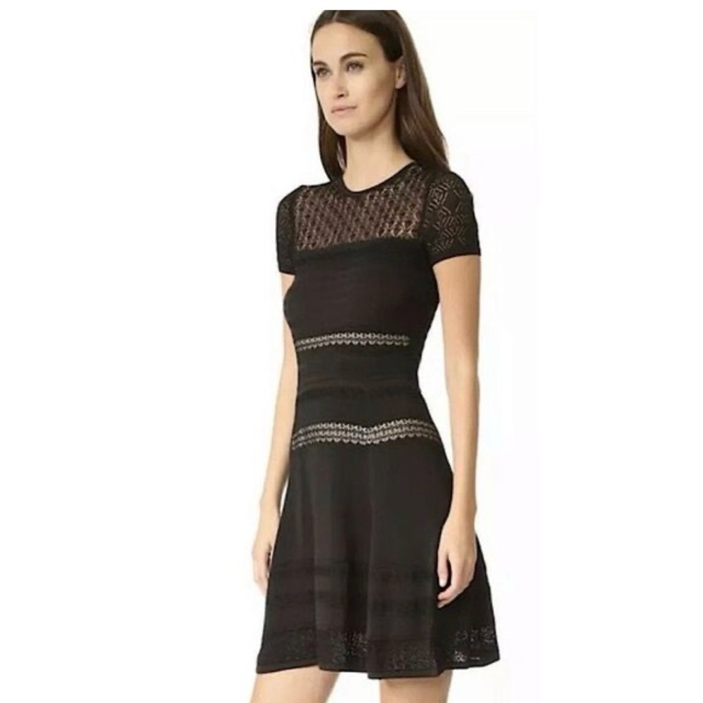 Diane Von Furstenberg Celina Black Knit Sheer Mesh Flare Schoolgirl Dress Medium